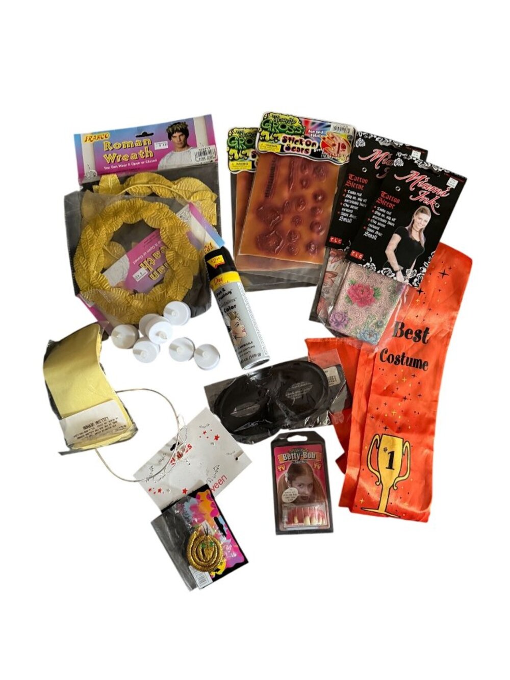 Halloween Party Costume & Makeup Accessories Bundle Roman Wreath Sash Tattoos Te